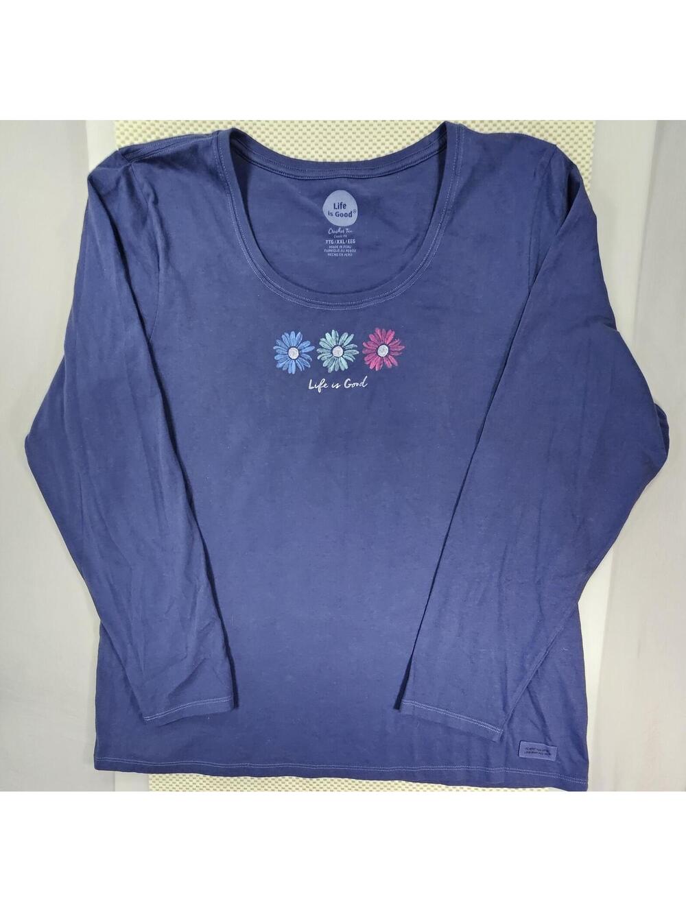 Life is Good Women's Long Sleeve T-Shirt with Floral Design. Size XXL